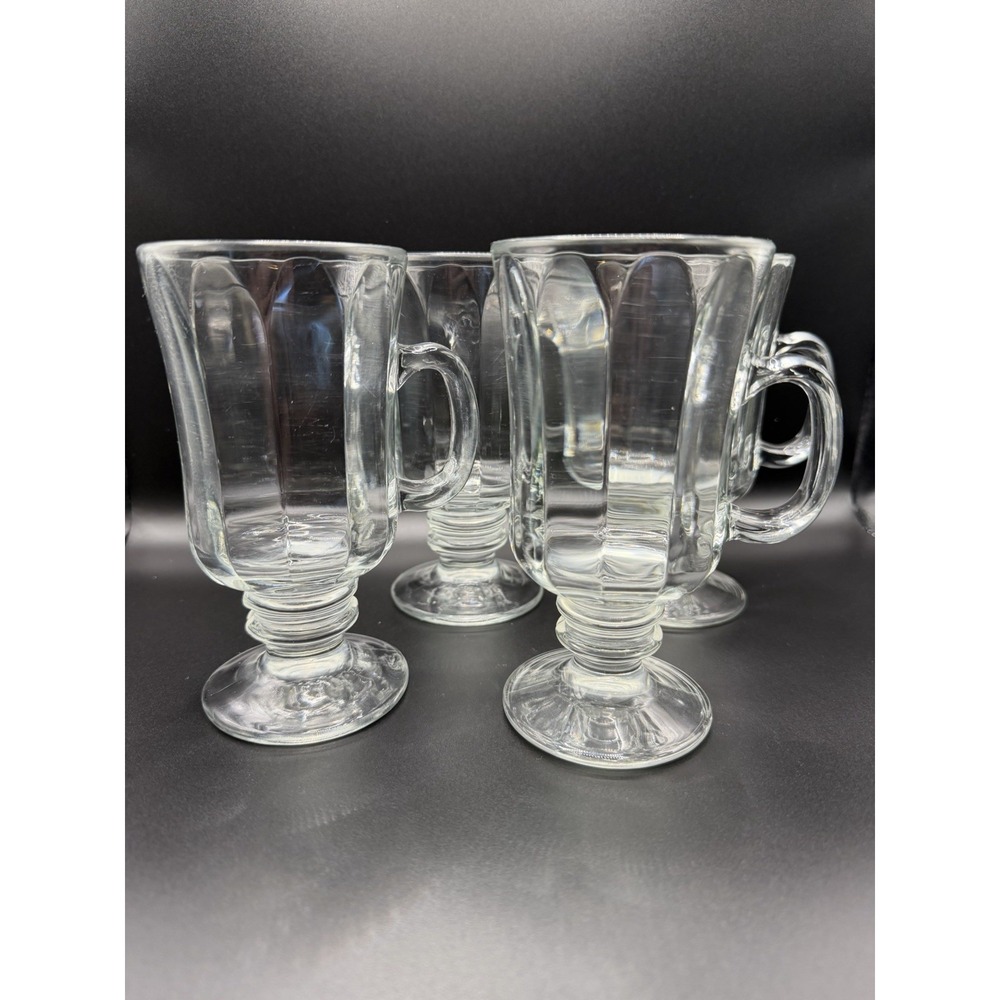 Vintage Libbey Irish Coffee Mug Set Of 4 8oz  Clear Glass / Footed